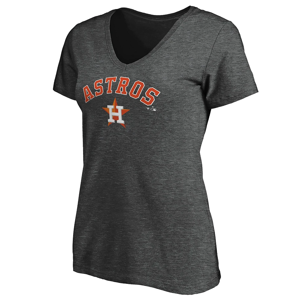 T-shirt à col en V avec logo de l'équipe Houston Astros Fanatics Heathered Charcoal pour femmes