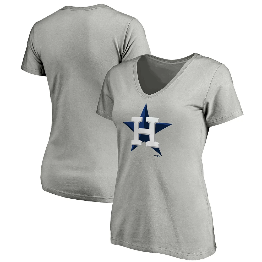 T-shirt à col en V avec logo officiel Houston Astros Core Fanatics gris chiné pour femmes