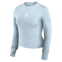 Women's Fanatics Light Blue Houston Astros Studio Fitted Long Sleeve Gym Top