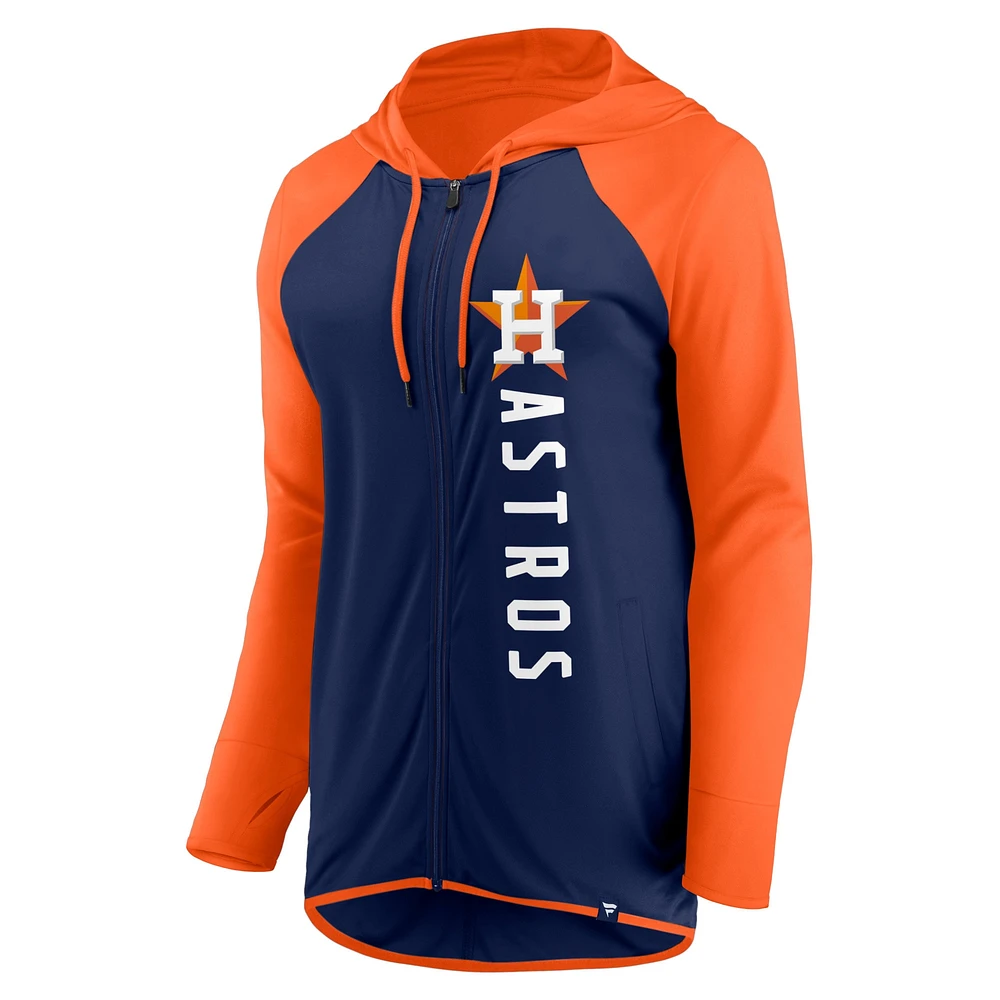 Veste à capuche entièrement zippée Fanatics pour femmes bleu marine/orange Houston Astros Forever Fan