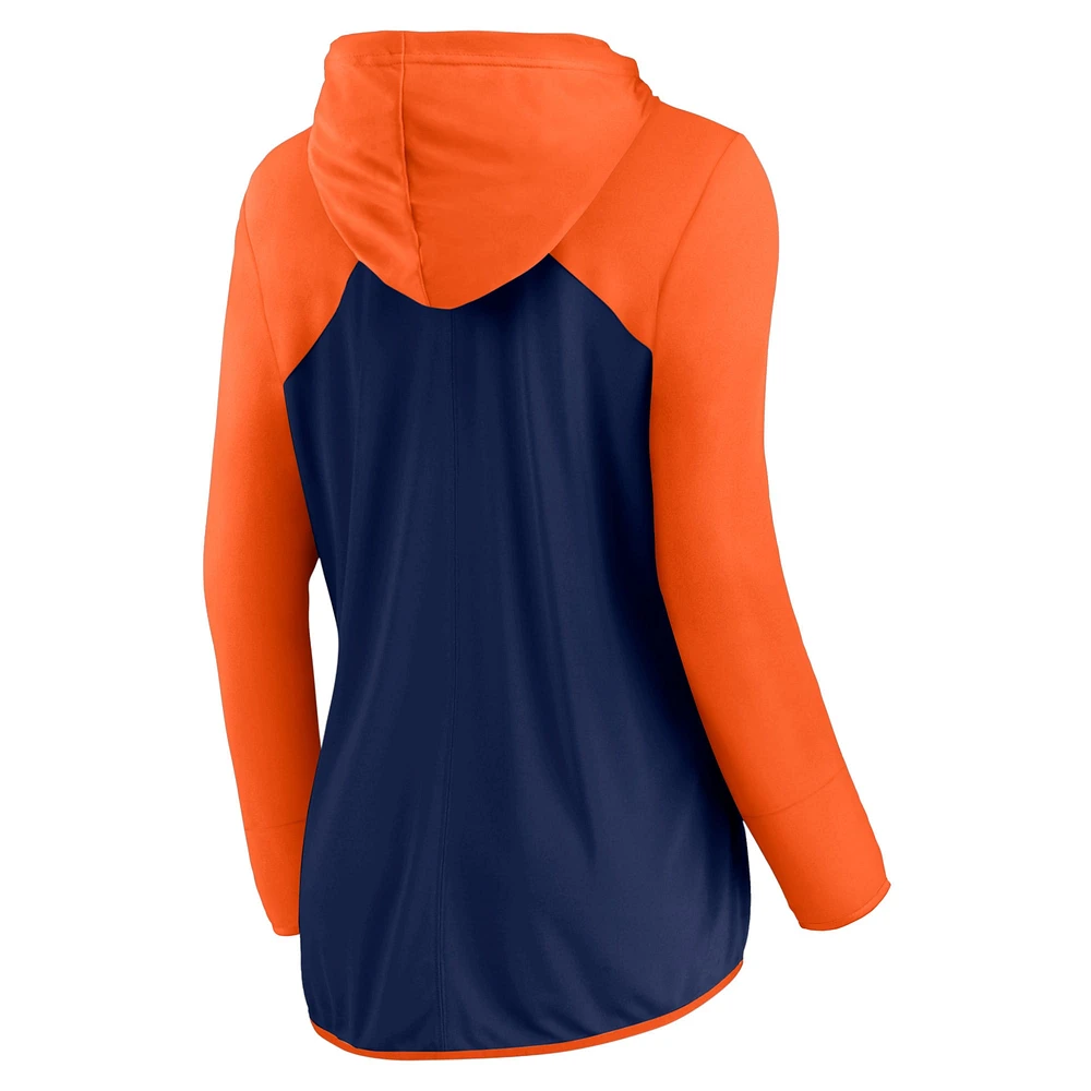 Veste à capuche entièrement zippée Fanatics pour femmes bleu marine/orange Houston Astros Forever Fan