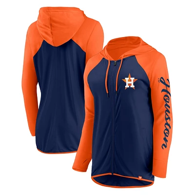 Sweat à capuche zippé manches longues Fanatics bleu marine/orange Houston Astros pour femme