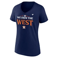 T-shirt à col en V pour femmes Fanatics Navy Houston Astros Champions de la division ouest Ligue américaine 2024