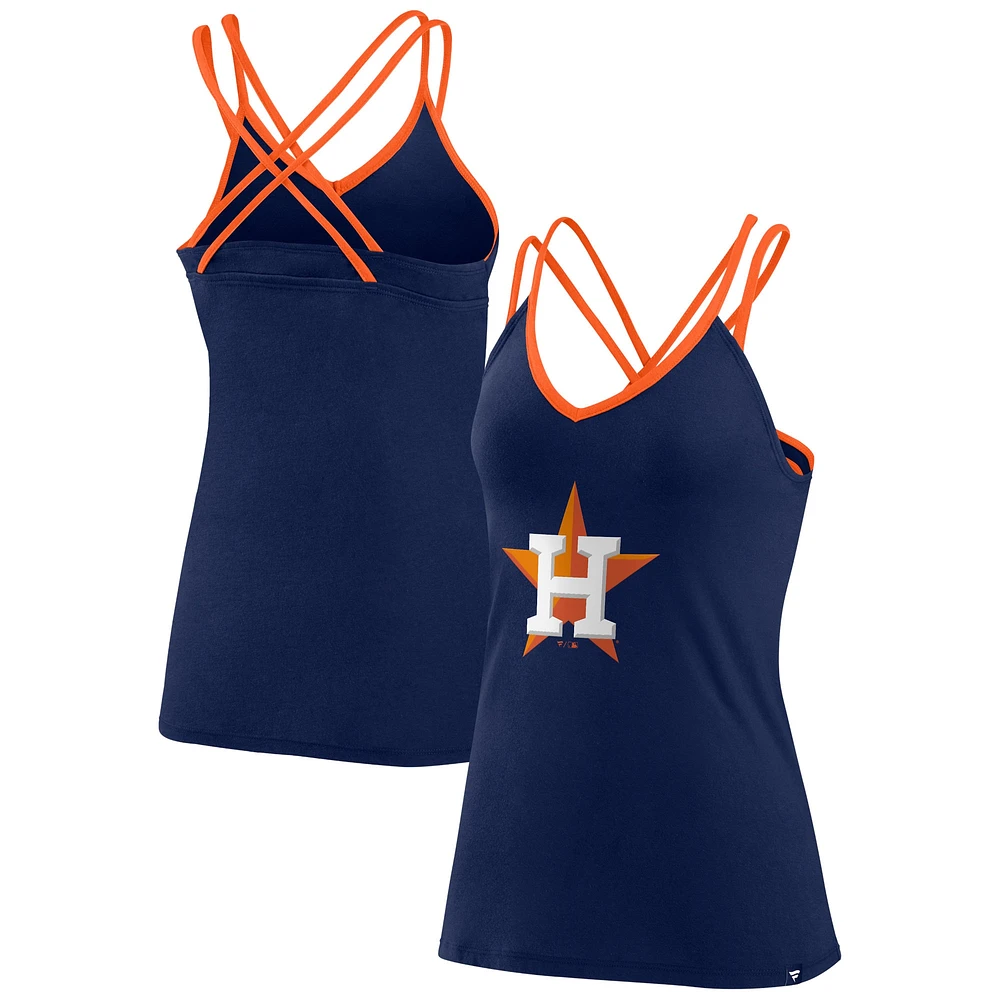 Débardeur à col en V dans le dos croisé Fanatics pour femmes, bleu marine, Houston Astros Barrel It Up