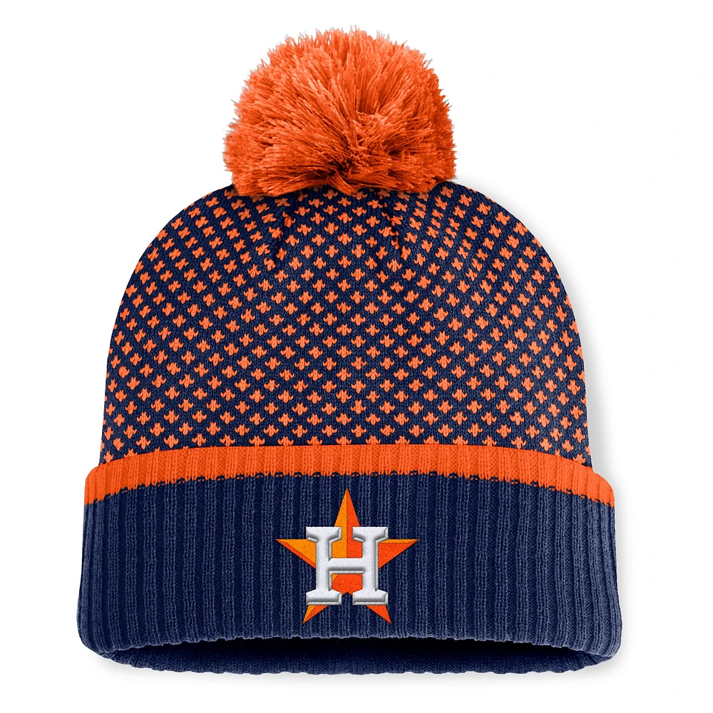 Bonnet en tricot à revers et pompon en jacquard bleu marine pour femme Fanatics Houston Astros Fundamental