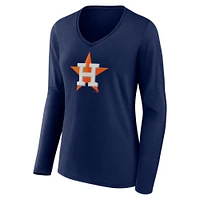 Women's Fanatics Navy Houston Astros Official Logo V-Neck Long Sleeve T-Shirt