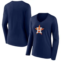 T-shirt à manches longues et col en V avec logo officiel des Astros de Houston Fanatics pour femmes bleu marine