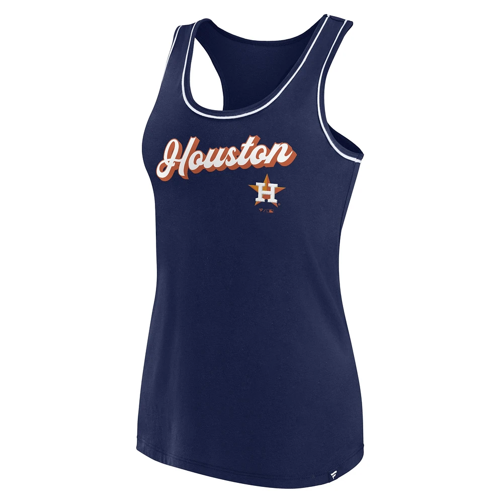 Débardeur à dos nageur Fanatics pour femmes bleu marine Houston Astros Wordmark Logo