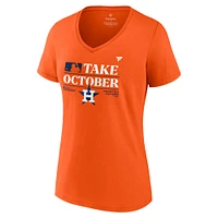 T-shirt à col en V orange Fanatics pour femmes des Astros de Houston 2023 Postseason Vestiaire