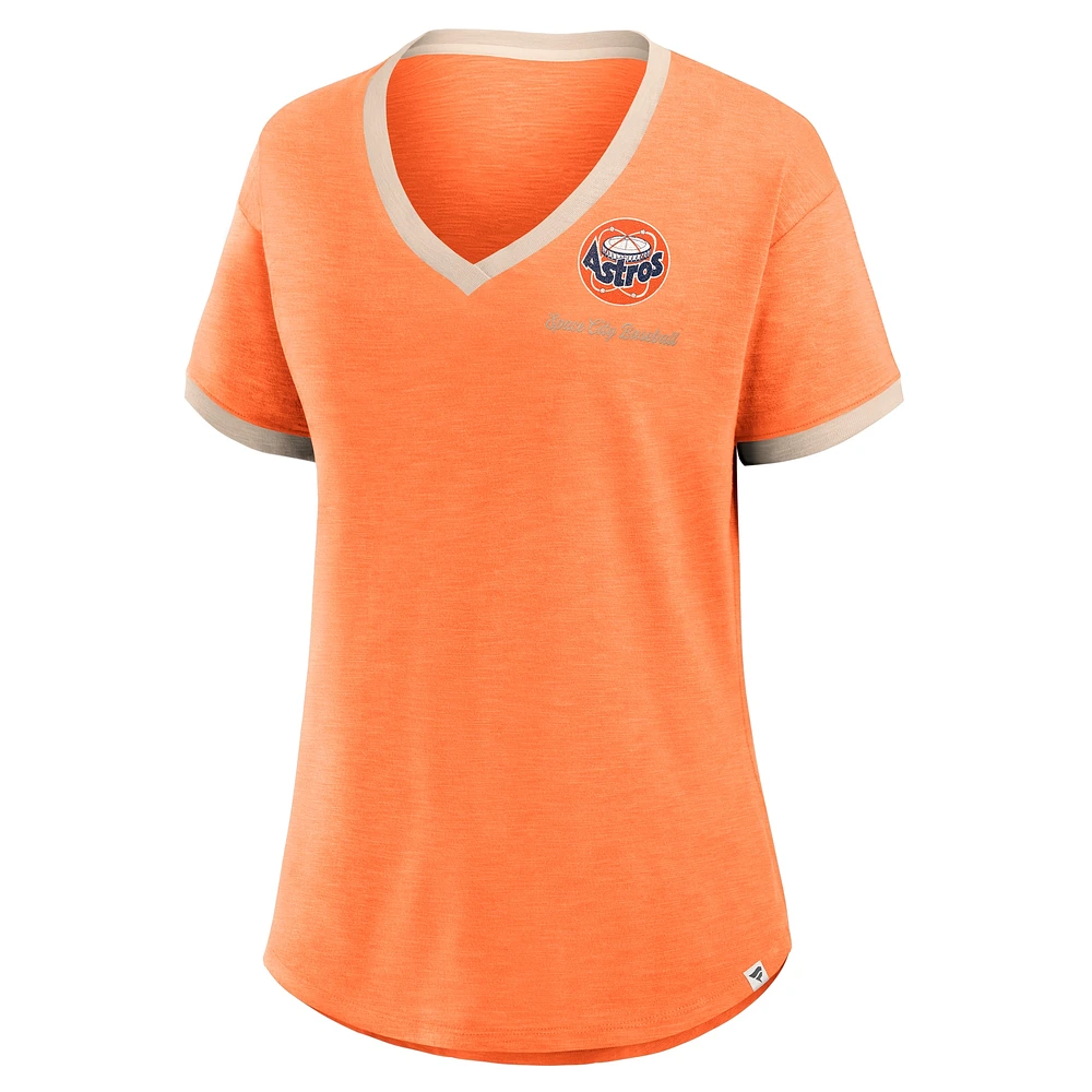 Women's Fanatics Orange Houston Astros Binge Worthy Stadium Slub V-Neck T-Shirt