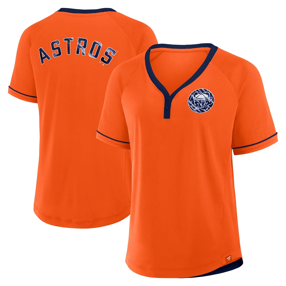 T-shirt à col en V raglan pour femme Fanatics Orange Houston Astros Cooperstown Collection League Diva