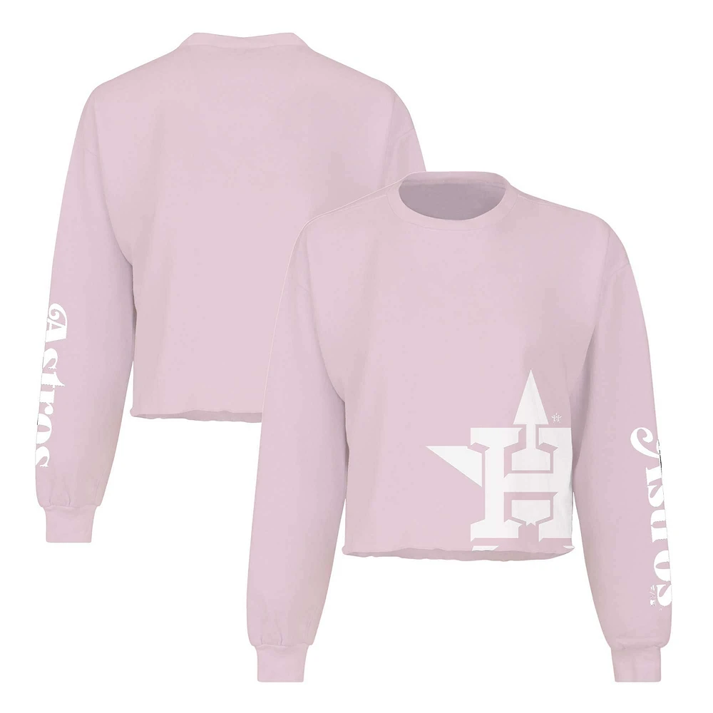 Women's Fanatics Pink Houston Astros Cropped Slouchy Long Sleeve T-Shirt