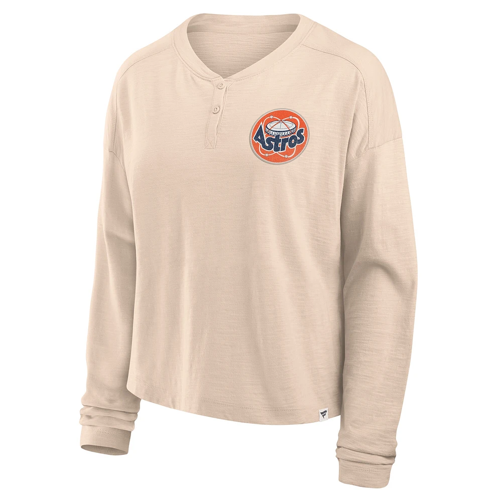 T-shirt Henley surdimensionné à manches longues Fanatics Tan Houston Astros pour femme