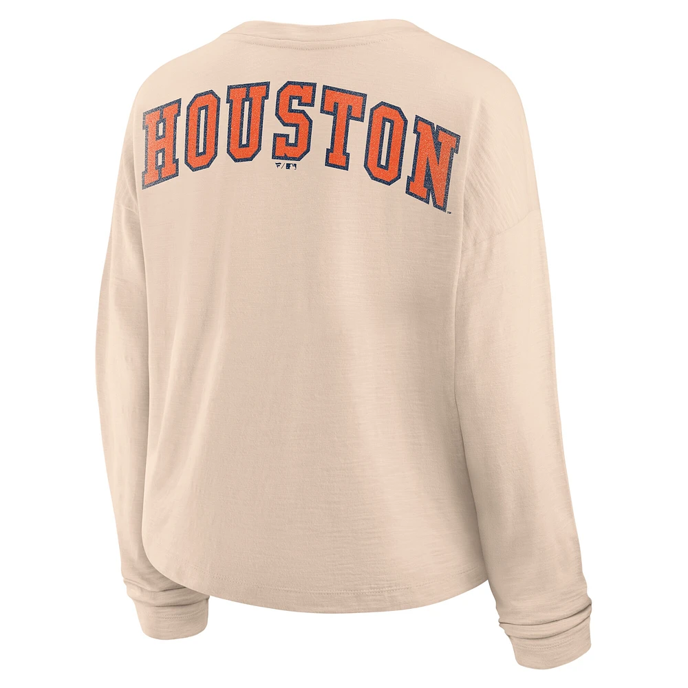 T-shirt Henley surdimensionné à manches longues Fanatics Tan Houston Astros pour femme