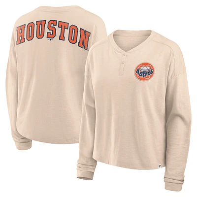 T-shirt Henley surdimensionné à manches longues Fanatics Tan Houston Astros pour femme