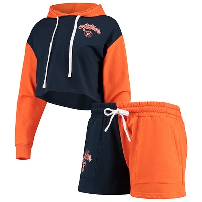 Women's FOCO Navy/Orange Houston Astros Color-Block Pullover Hoodie & Shorts Lounge Set