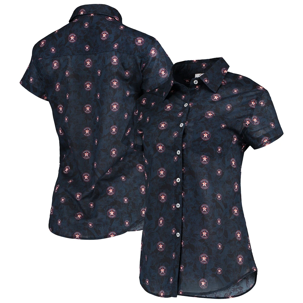 Chemise boutonnée à fleurs FOCO Houston Astros pour femme, bleu marine