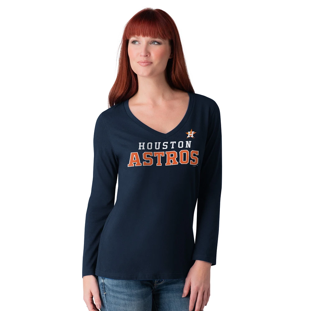 T-shirt à manches longues et col en V pour femme G-III 4Her by Carl Banks Navy Houston Astros Post Season