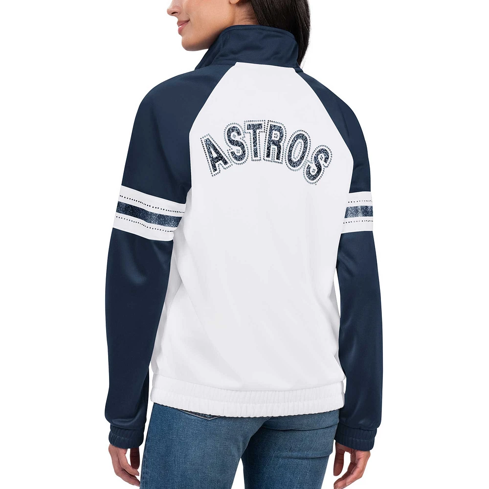 Veste de survêtement blanche entièrement zippée G-III 4Her par Carl Banks pour femmes des Astros Houston Show Up Raglan