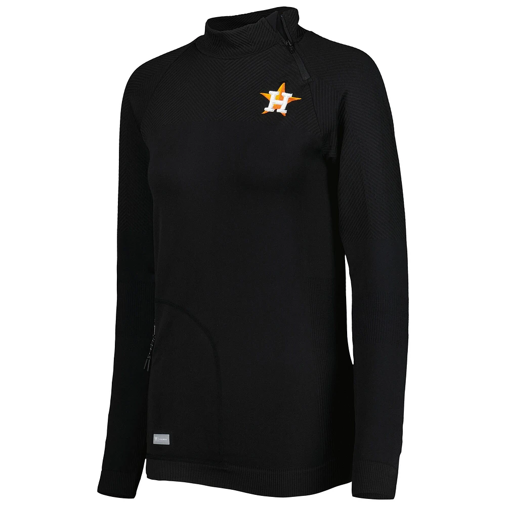 Women's Levelwear Black Houston Astros Verse Asymmetrical Raglan Tri-Blend Quarter-Zip Jacket