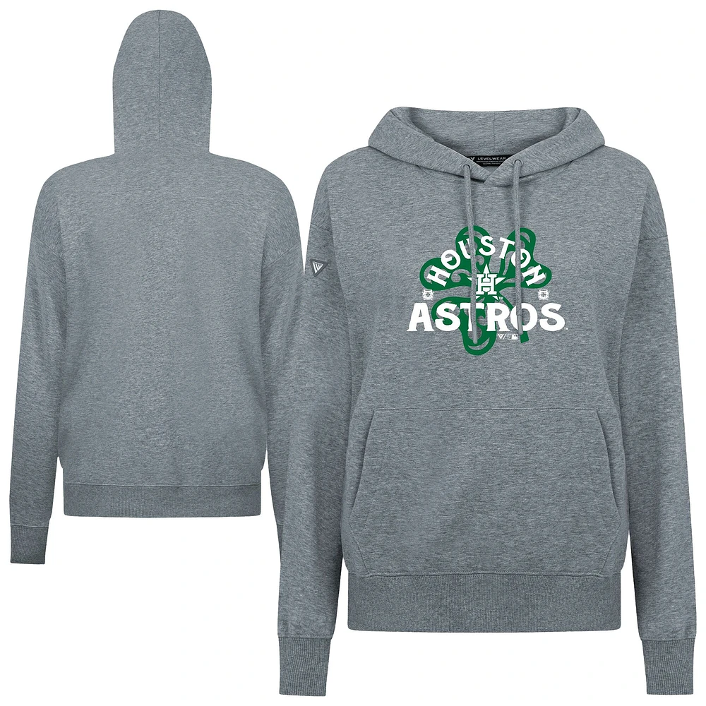 Women's Levelwear  Gray Houston Astros St. Patrick's Day Adorn Shamrock Pullover Hoodie