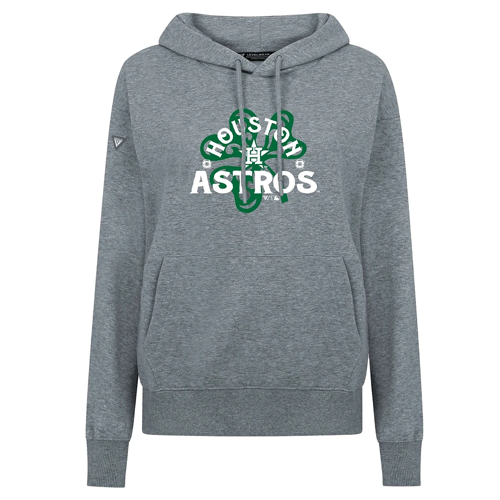 Women's Levelwear  Gray Houston Astros St. Patrick's Day Adorn Shamrock Pullover Hoodie