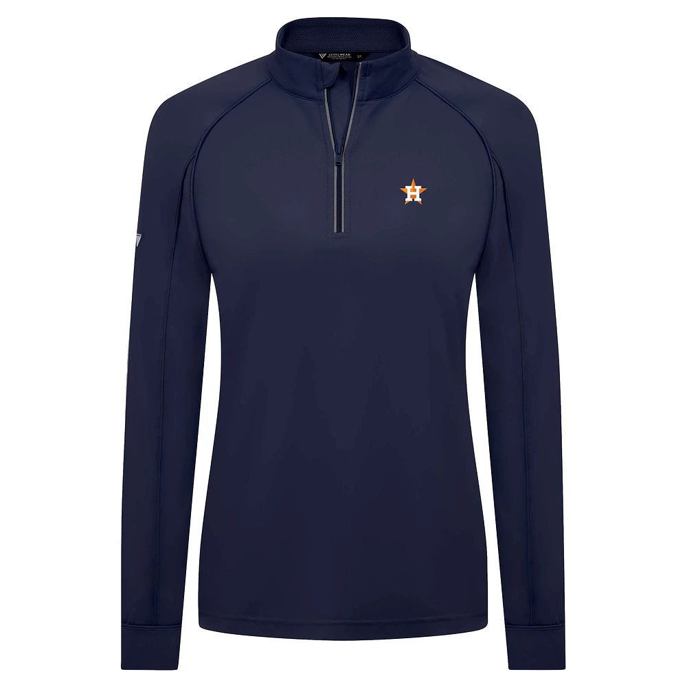 Women's Levelwear Navy Houston Astros Kinetic Insignia 2.0 Raglan Quarter-Zip Top