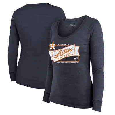 Houston Astros Majestic Threads Women's 2022 American League Champions Tri-Blend Long Sleeve Scoop Neck T-Shirt - Navy
