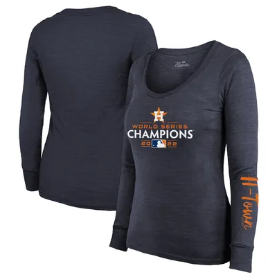 Houston Astros Majestic Threads Women's 2022 World Series Champions Long Sleeve Tri-Blend Scoop Neck T-Shirt - Navy
