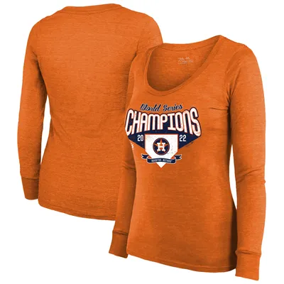 Women's Majestic Threads Navy Houston Astros 2022 World Series Champions  Dime Crop Long Sleeve V-Neck