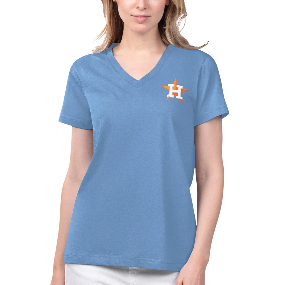 T-shirt à col en V pour femmes Margaritaville bleu clair Houston Astros Game Time