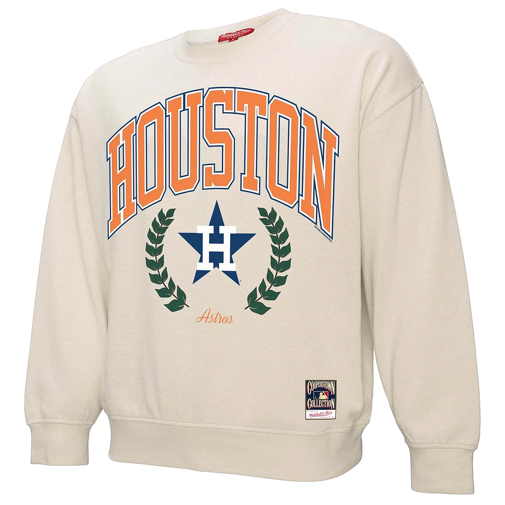 Women's Mitchell & Ness Cream Houston Astros Cooperstown Collection Laurel Crew Pullover Sweatshirt