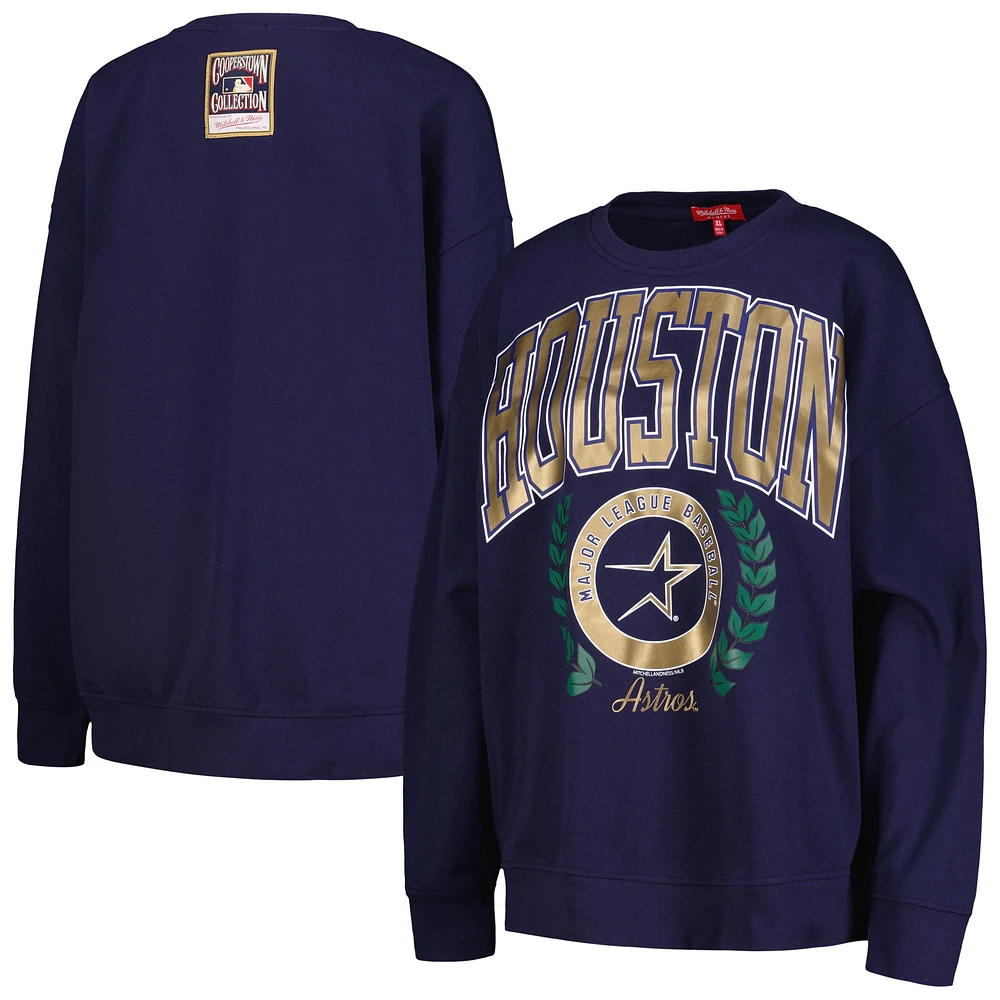 Sweat-shirt avec logo de la collection Cooperstown des Astros Houston couleur marine Mitchell & Ness pour femmes