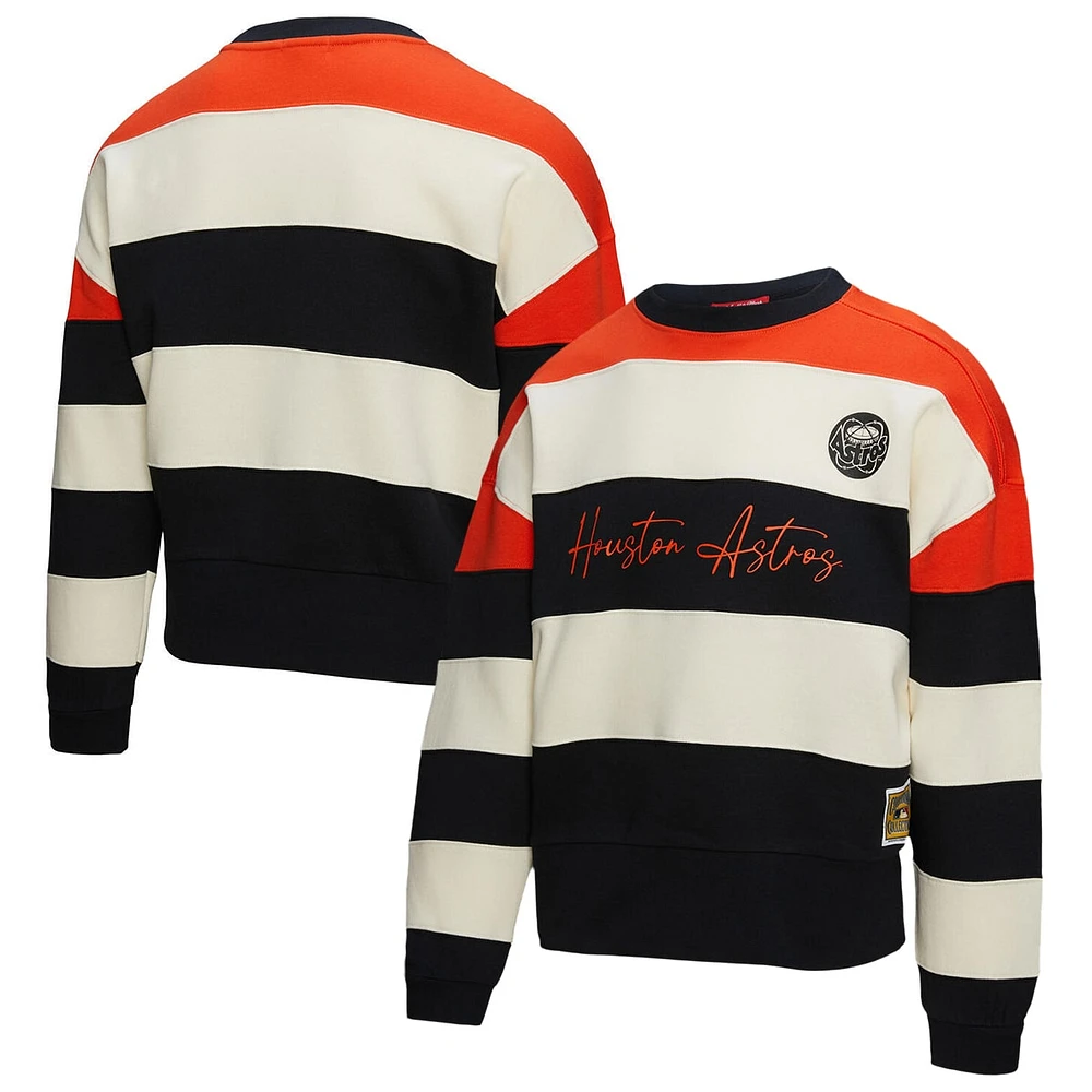 Women's Mitchell & Ness Orange/Black Houston Astros Cooperstown Collection Blocked Fleece Pullover Sweatshirt