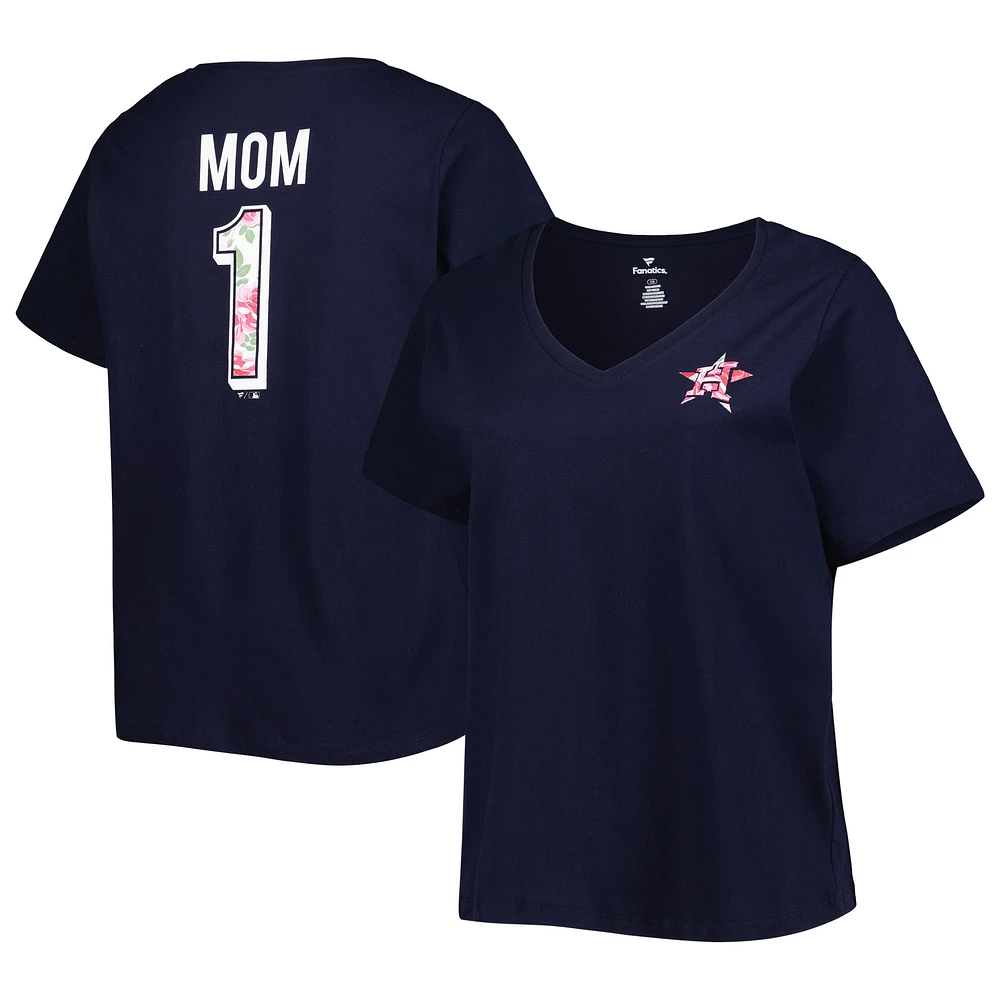 T-shirt à encolure en V bleu marine Houston Astros pour la fête des mères, grande taille, meilleure maman de tous les temps