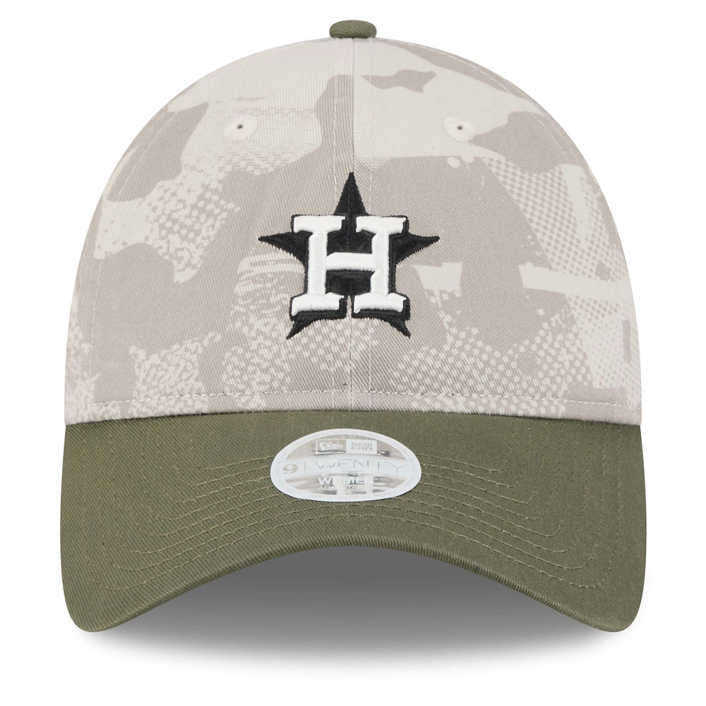 Casquette ajustable 9TWENTY pour femme, beige clair/olive, Houston Astros 2025 Armed Forces Day, New Era