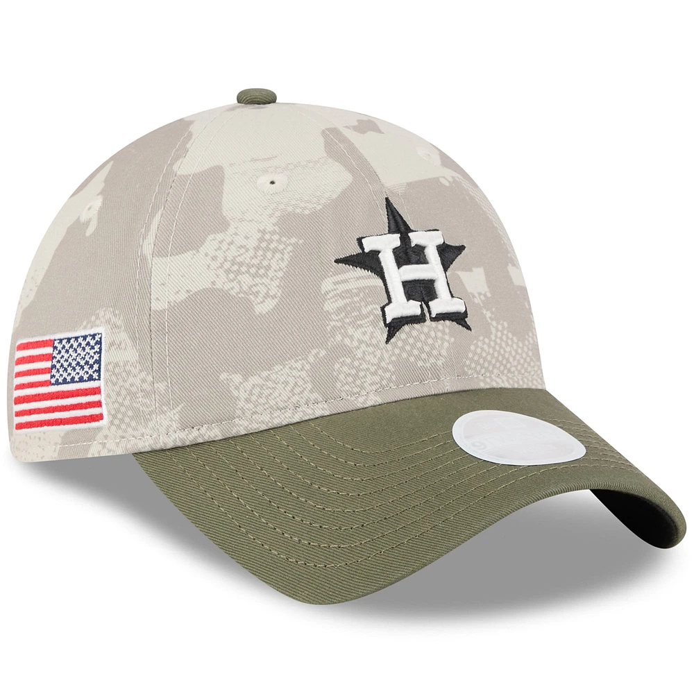 Casquette ajustable 9TWENTY pour femme, beige clair/olive, Houston Astros 2025 Armed Forces Day, New Era