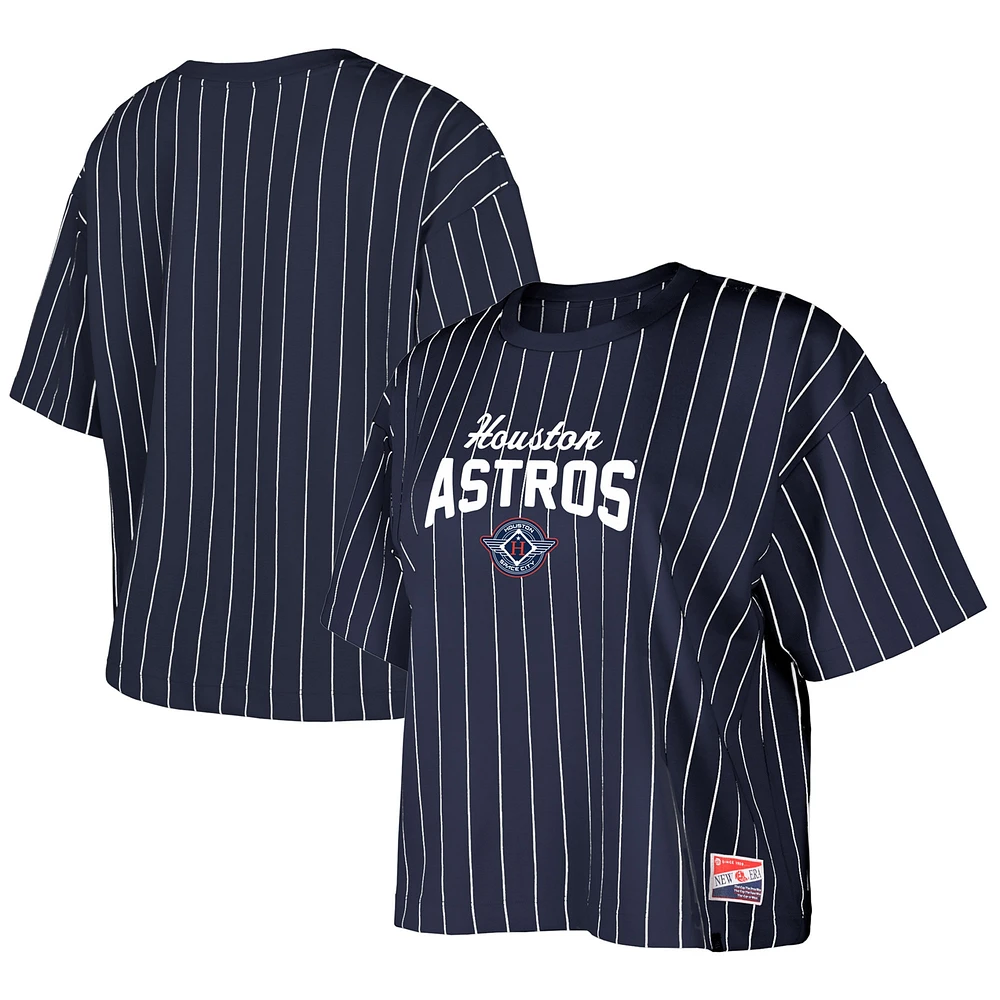 Women's New Era  Navy Houston Astros 2025 City Connect Boxy Pinstripe T-Shirt