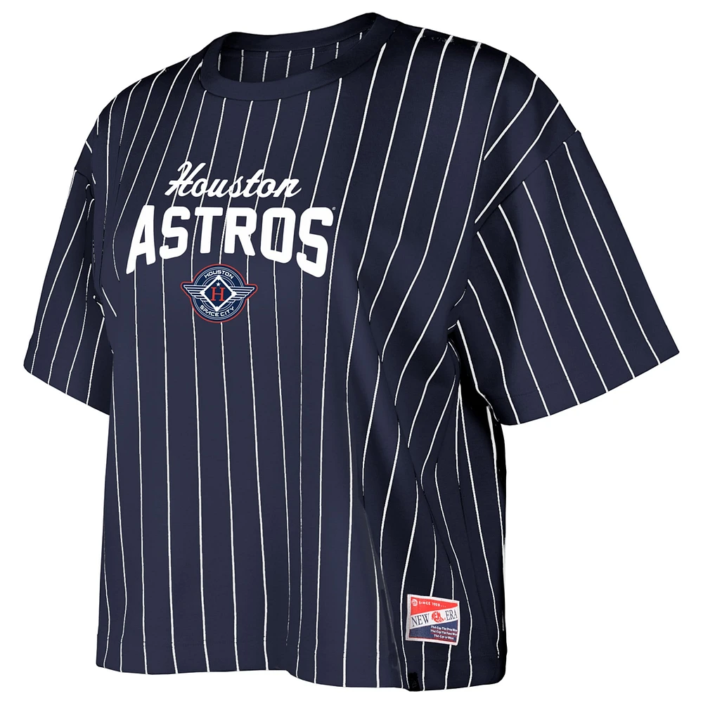 Women's New Era  Navy Houston Astros 2025 City Connect Boxy Pinstripe T-Shirt