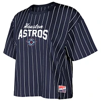 Women's New Era  Navy Houston Astros 2025 City Connect Boxy Pinstripe T-Shirt