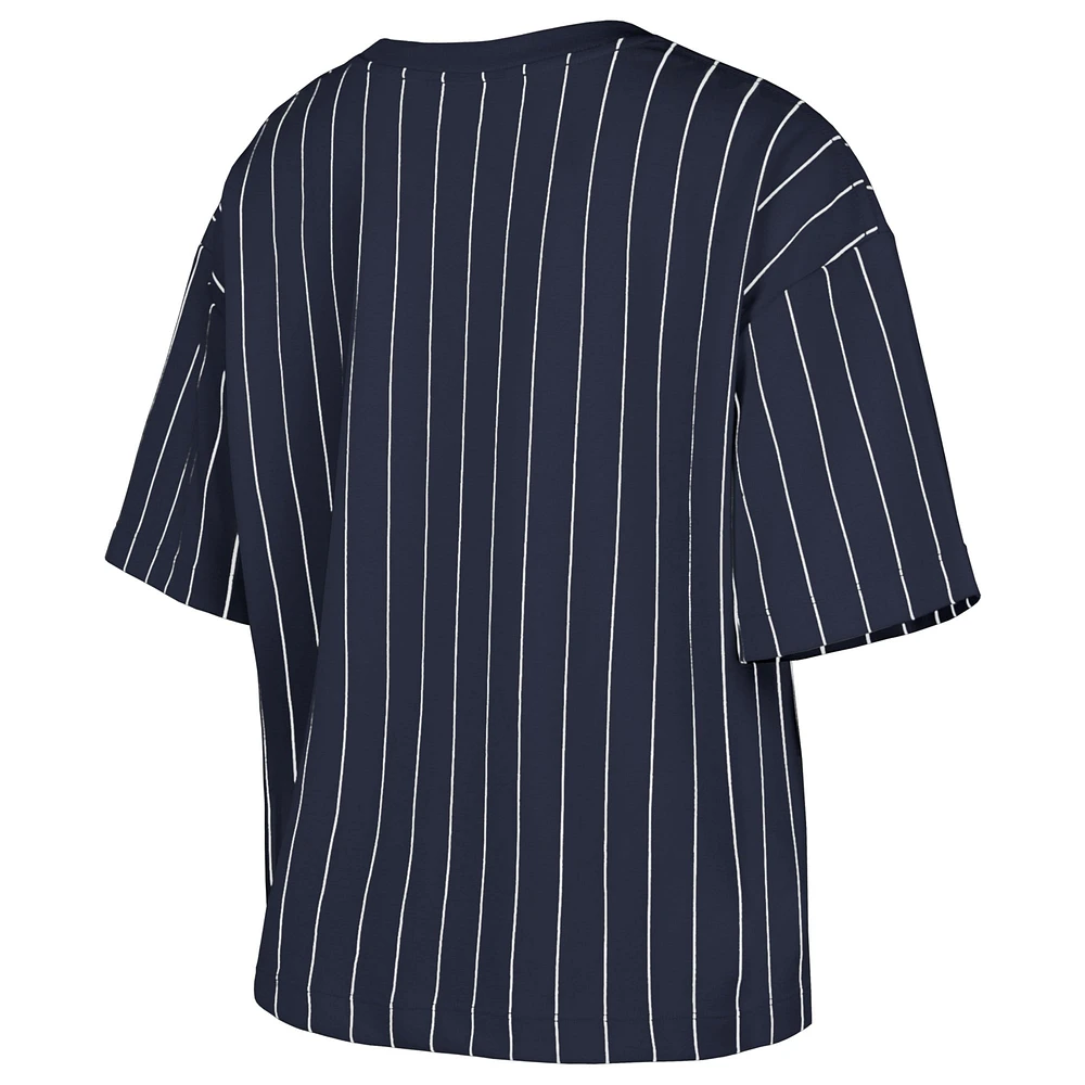 Women's New Era  Navy Houston Astros 2025 City Connect Boxy Pinstripe T-Shirt
