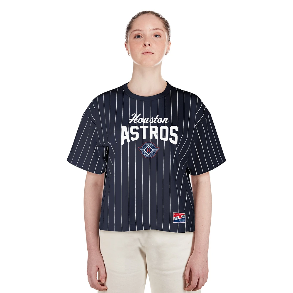 Women's New Era  Navy Houston Astros 2025 City Connect Boxy Pinstripe T-Shirt