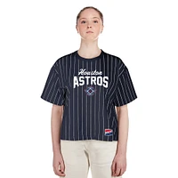 Women's New Era  Navy Houston Astros 2025 City Connect Boxy Pinstripe T-Shirt