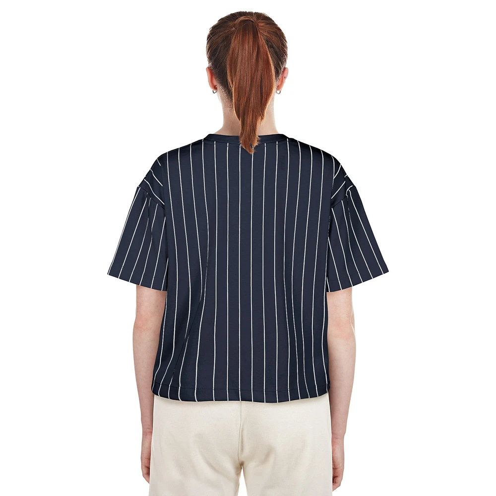 Women's New Era  Navy Houston Astros 2025 City Connect Boxy Pinstripe T-Shirt