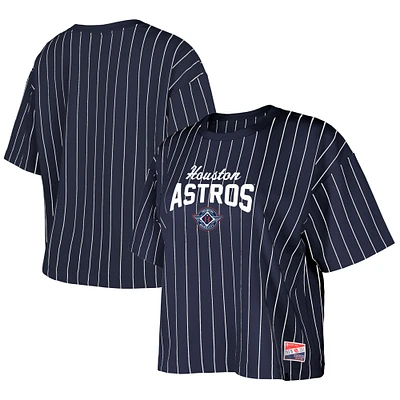 Women's New Era  Navy Houston Astros 2025 City Connect Boxy Pinstripe T-Shirt