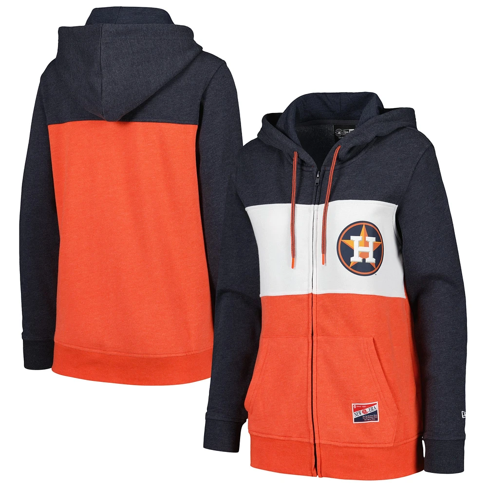 Veste à capuche entièrement zippée New Era pour femmes, Houston Astros, color block, bleu marine