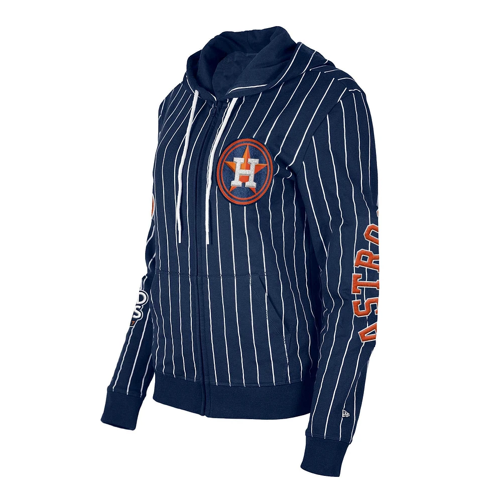 Veste à capuche entièrement zippée en trois mélanges fines rayures New Era pour femme des Astros de Houston bleu marine