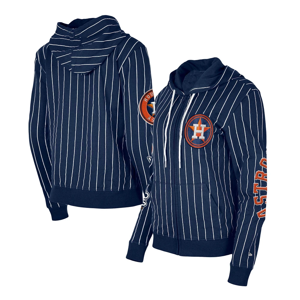 Women's New Era Navy Houston Astros Pinstripe Tri-Blend Full-Zip Hoodie Jacket