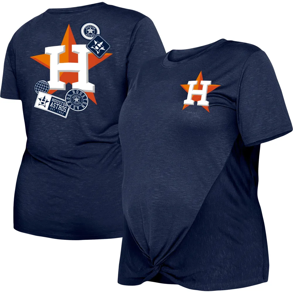 T-shirt pour femme New Era bleu marine Houston Astros taille plus avec nœud sur le devant