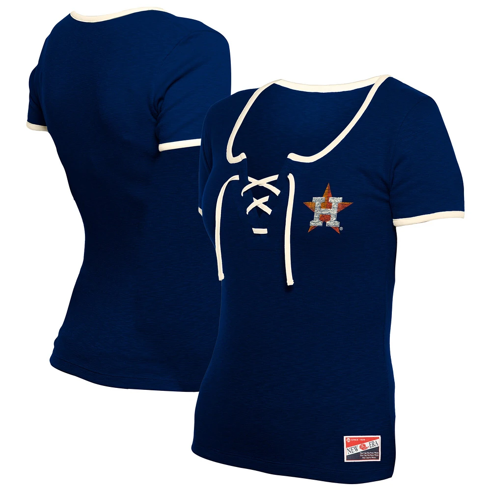 Women's New Era Navy Houston Astros Throwback Lace Up T-Shirt